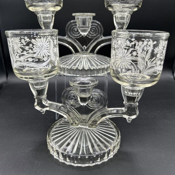 Jeannette Cosmos Candle Triple Candlestick with Votive Holders Clear Glass, Pair - Picture 3 of 5